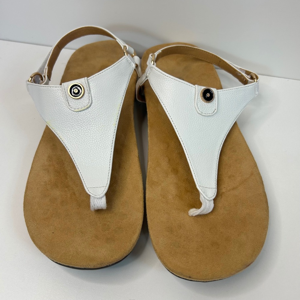 Athlefit Quiet Luxury White Thong Slingback Sandals 8.5 Faux Leather Comfort